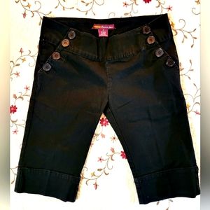 Hip Cut Black Cropped Pants w/Side Buttons